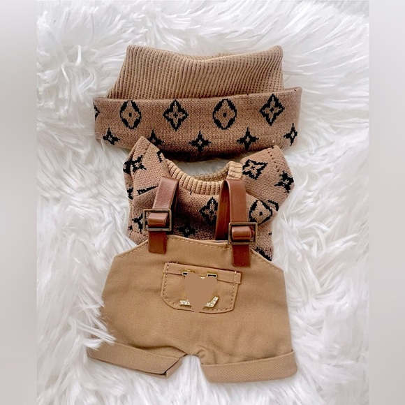 No Brand Other - Labubu Clothes Luxury Designer Inspired 3 piece Shirt Hat Overalls Black & Tan
